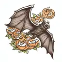 bat wings, 2 wings on same side view tattoo design idea