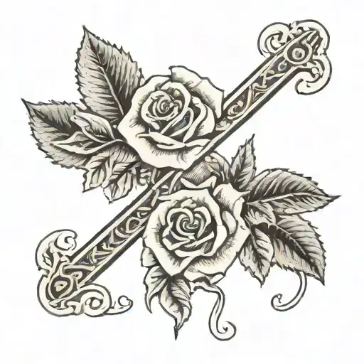 A cross and rose with the word "Lucky" on it tattoo design idea