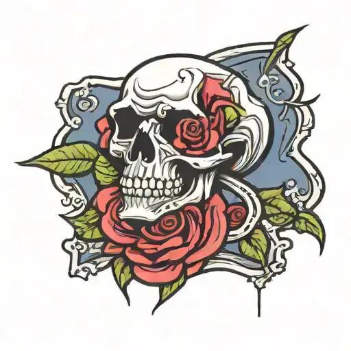 rose skull dog on the Headstone with word 'lucky' on it  tattoo design idea