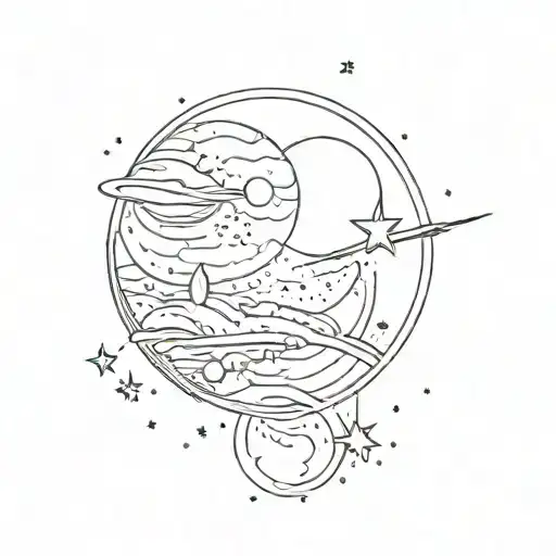full moons merging in space with a shooting star  tattoo design idea