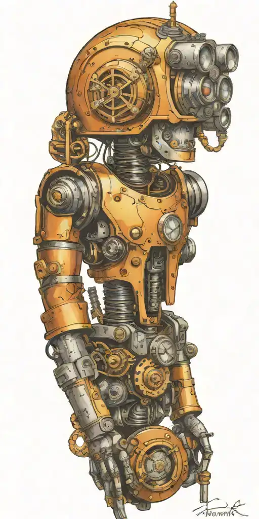 steampunk robotics tattoo design idea