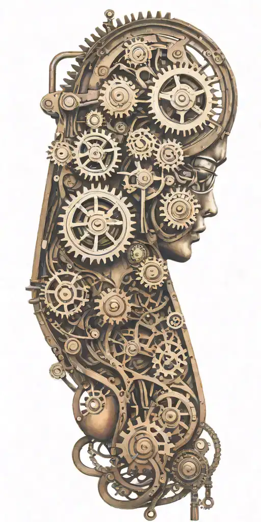 steampunk machine with gears and cogs symbolizing the love for your two daughters. Copper wires intertwine  tattoo design idea