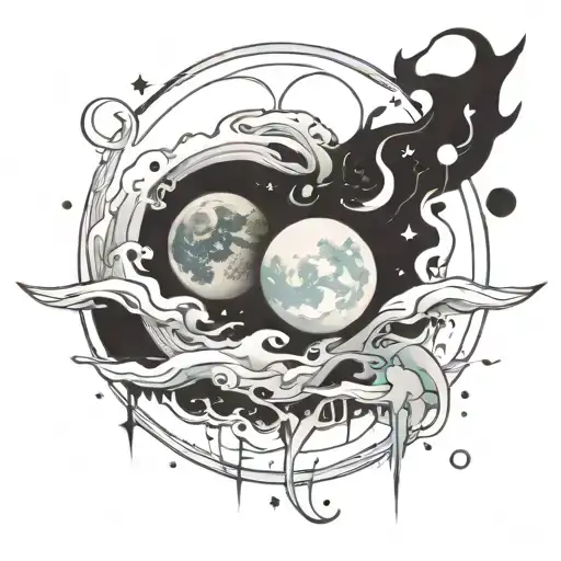full moons merging together tattoo design idea