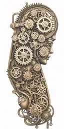 steampunk machine with gears and cogs symbolizing the love for your two daughters. Copper wires intertwine  tattoo design idea