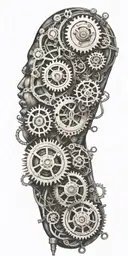 steampunk machine with gears and cogs symbolizing family, with Copper wires intertwined tattoo design idea