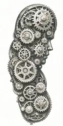 steampunk machine with gears and cogs symbolizing family, with Copper wires intertwined tattoo design idea