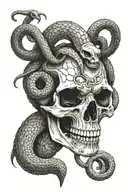 decomposing snake wrapped around goat skull tattoo design idea