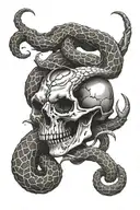 decomposing snake wrapped around goat skull tattoo design idea