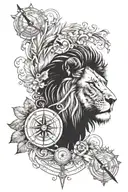 I want to create a sleeve tattoo from the shoulder to mid-arm that includes a lion with a compass tattoo design idea