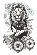 I want to create a sleeve tattoo from the shoulder to mid-arm that includes a lion with a compass tattoo design idea