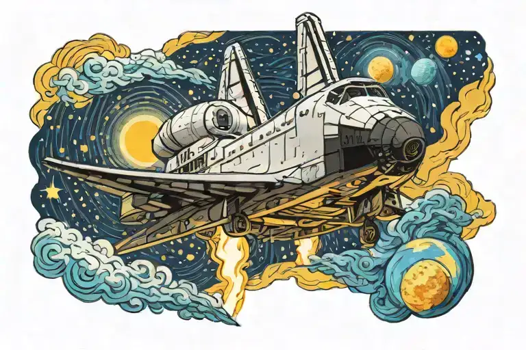 Spaceshuttle launch in the style of van Gogh's starry night tattoo design idea