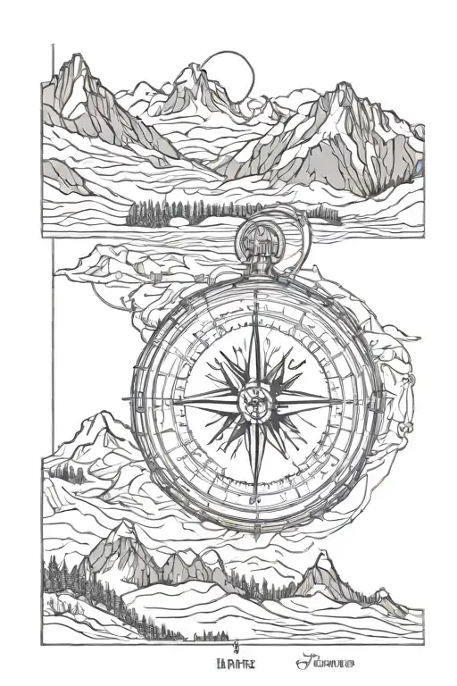 Compass Mountains tattoo design idea