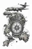 Compass World Map Aircraft  tattoo design idea