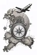 Compass World Map Aircraft  tattoo design idea