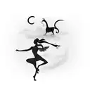 A silhouette of a dancer with a cat and a dog on each side, symbolizing the client's love for both animals and dance tattoo design idea