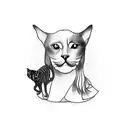 A silhouette of a dancer with a cat and a dog on each side, symbolizing the client's love for both animals and dance tattoo design idea