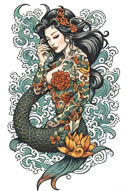 siren mermaid tattoo design idea