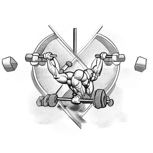 A black-grey tattoo of a muscular figure lifting a barbell with the New Jersey skyline as the background, reflecting your dedication to fitness and love for your home state. tattoo design idea