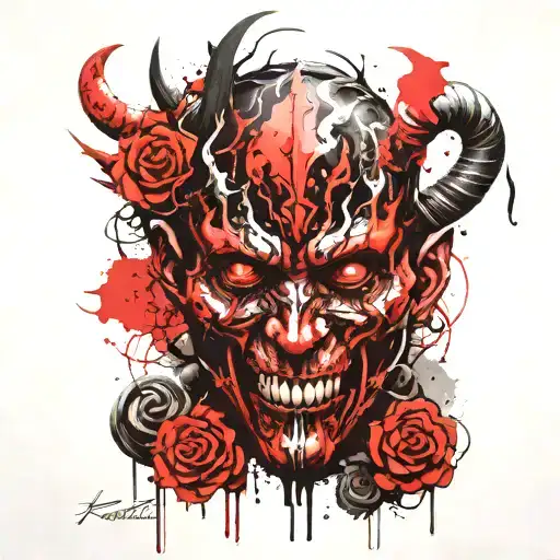 The demon of the masks of good and evil tattoo design idea