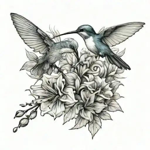 hummingbirds and dragonfly perched tattoo design idea