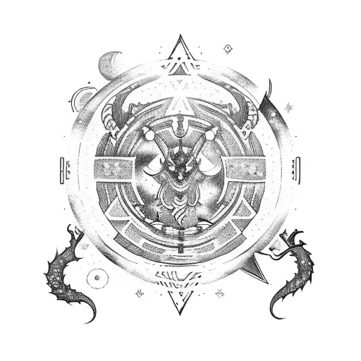 A Viking ship sailing through the stars with constellations forming the shape of a dragon tattoo design idea