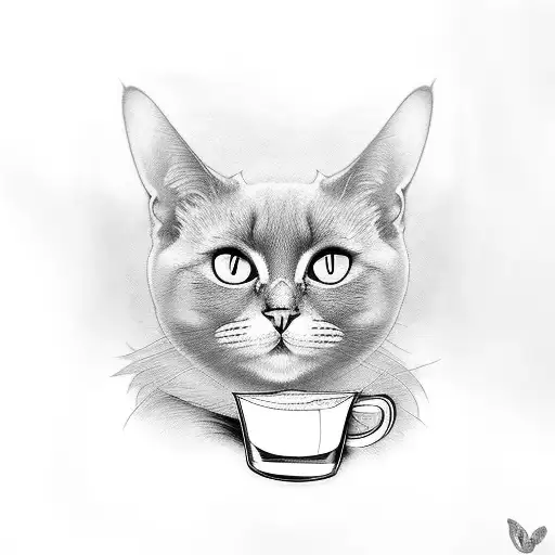 black cat and a glass of beer tattoo design idea