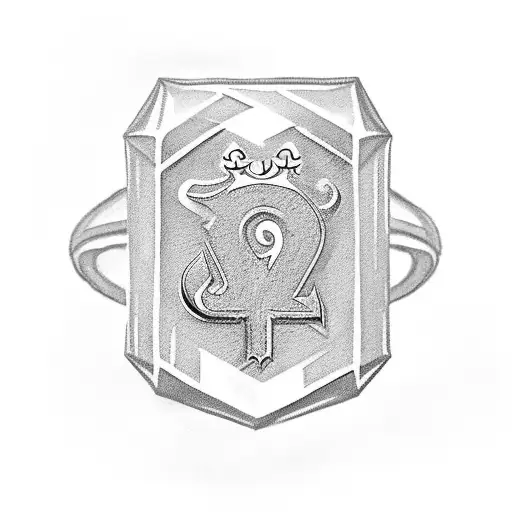 signet ring with a H on it linked to a house key and a crown tattoo design idea
