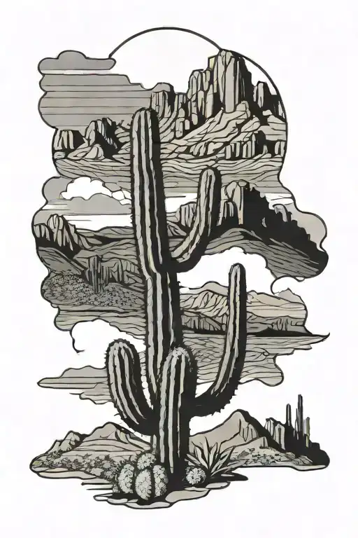 Sandia Mountains Albuquerque with cactus growing tattoo design idea