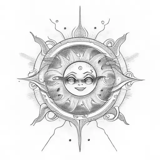 A tattoo design of a sun with your kids' birth dates as the rays, surrounded by swirling clouds tattoo design idea