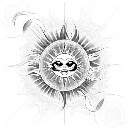 A tattoo design of a sun with your kids' birth dates incorporated into the rays, shining through stormy clouds tattoo design idea