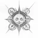 A tattoo design of a sun with your kids' birth dates incorporated into the rays, shining through stormy clouds tattoo design idea