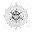 A tattoo design of a sun with your kids' birth dates incorporated into the rays, shining through stormy clouds tattoo design idea