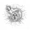 A tattoo design of a sun with your kids' birth dates incorporated into the rays, shining through stormy clouds tattoo design idea