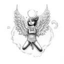 Angel falling in the sky and save by another unknown angel tattoo design idea