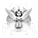 Angel falling in the sky and save by another unknown angel tattoo design idea