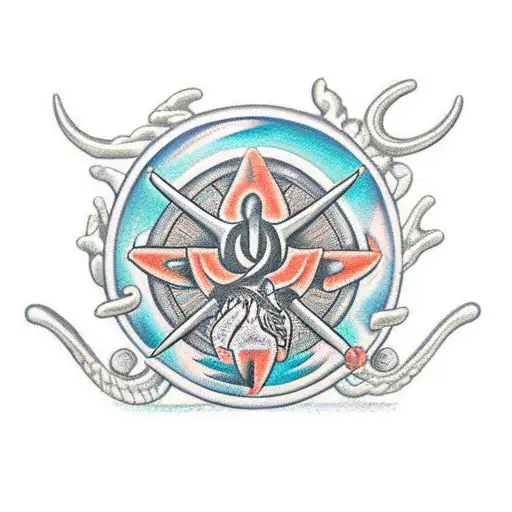 poseidons trident stuck in a rock with coral wrapping up the trident tattoo design idea