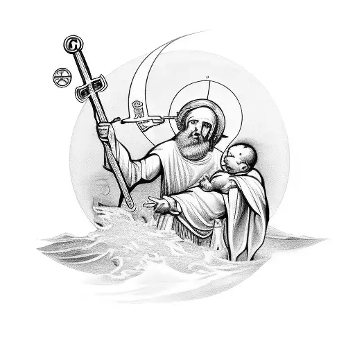 st Christopher with baby tattoo design idea
