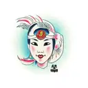 asian woman taking off mask tattoo design idea
