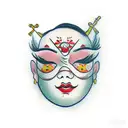 asian woman taking off mask tattoo design idea