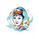 asian woman taking off mask tattoo design idea