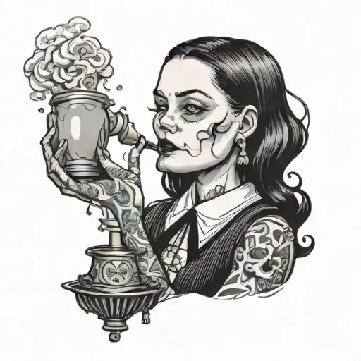wednesday addams smoking a bong tattoo design idea