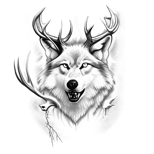 white wolf with deer skull chest piece tattoo design idea