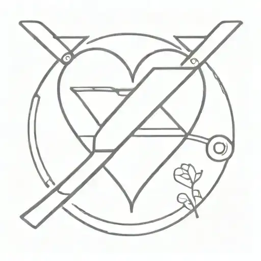 A minimalist design of a woodworking plane and chisel crossed over a heart symbol tattoo design idea
