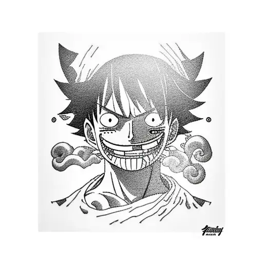 luffy one piece accovacciato con il dito nel naso tattoo design idea