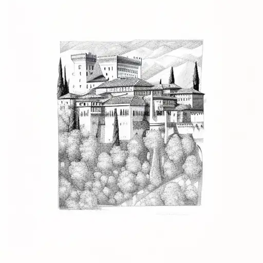 ventana con vistas a alhambra granada tattoo design idea