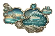 Serotonin molecule and ocean waves tattoo design idea