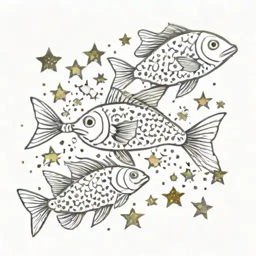 fish and sparkle stars tattoo design idea