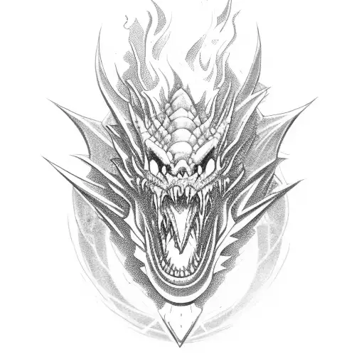 A dragon breathing fire onto a pirate ship, showcasing the client's love for both dragons and pirates in a dynamic and bold design. tattoo design idea