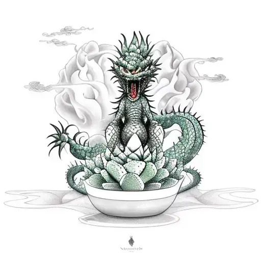 A cactus shaped like a dragon, merging the client's favorite things into a unique and whimsical design. tattoo design idea