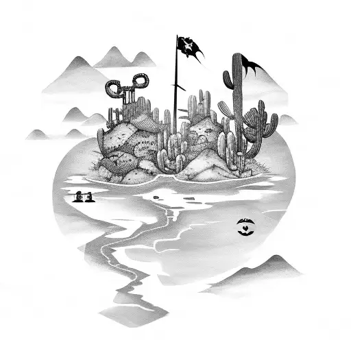A black-grey tattoo of a pirate's treasure map with a cactus marking the location tattoo design idea